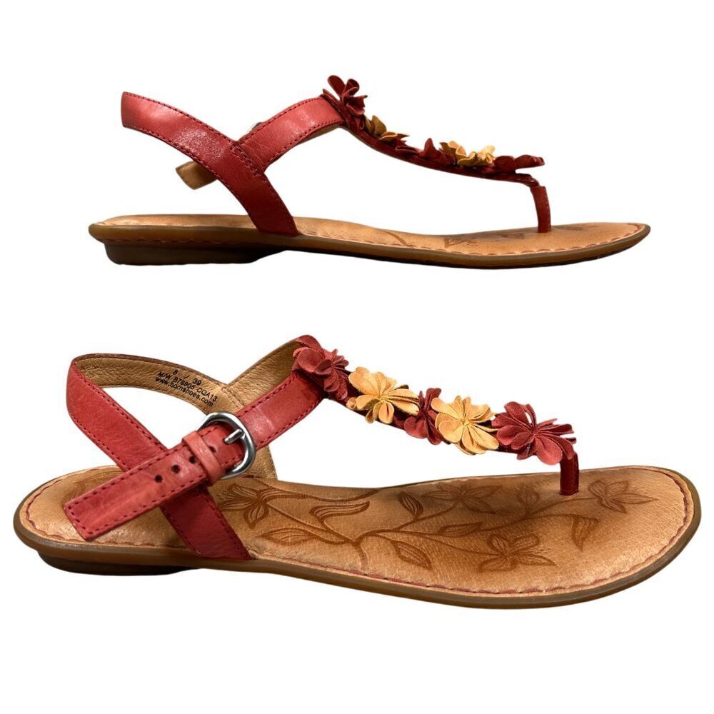 Born Leather Orange Yellow Floral T-Strap Comfort Sandals US 8, EU 39 - Picture 5 of 14